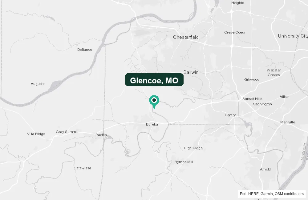 Map of Glencoe, Missouri and the surrounding Saint Louis County area service area